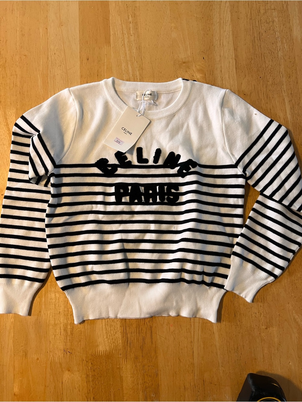 Celine White & Black Striped 'Paris' Knit Sweater - Picture 2 of 6